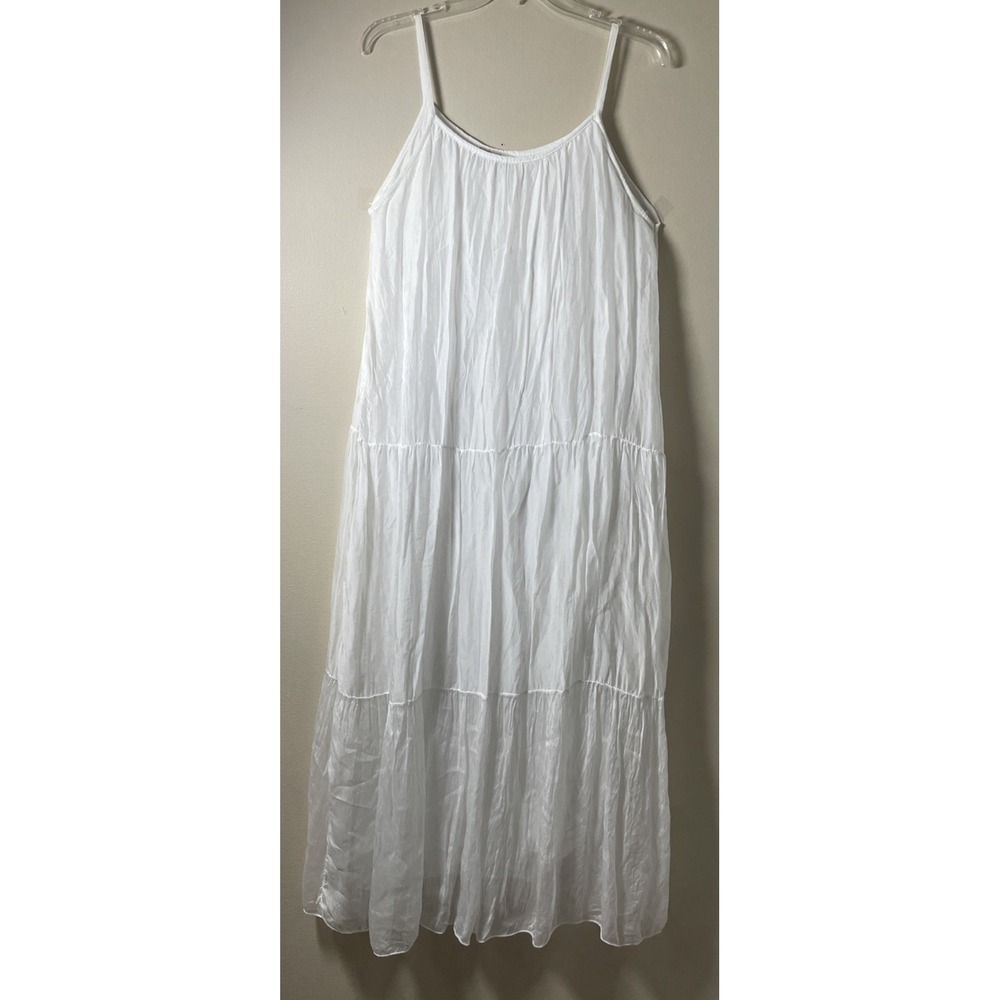 Bellambra Silk Blend Tiered Maxi Dress M White Boho Resort Elegant Made in Italy